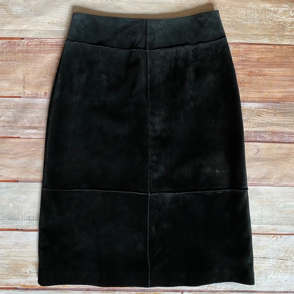 Brandon Thomas Black Suede Midi Skirt Sz 2